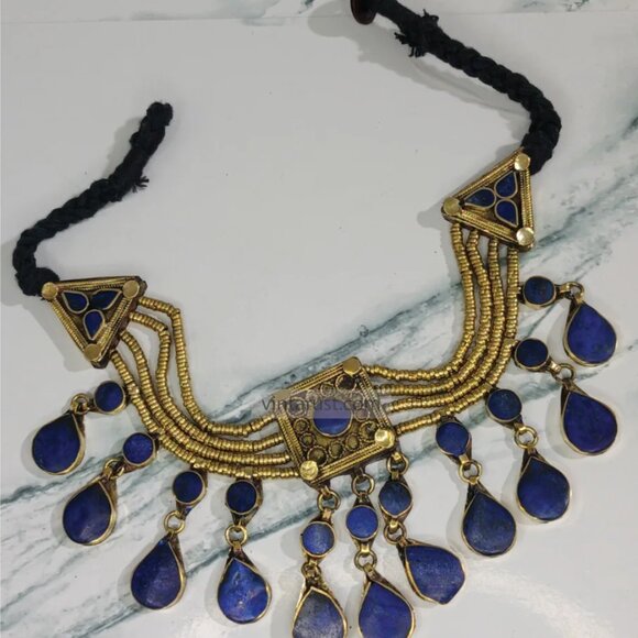 Black Friday Vintage Style Boho Stone Choker Necklace and Cuff - Picture 3 of 4